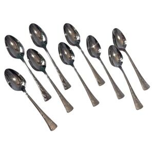 Pfaltzgraff Wyndham Stainless Steel Teaspoons Floral Handle Set of 9 Vintage
